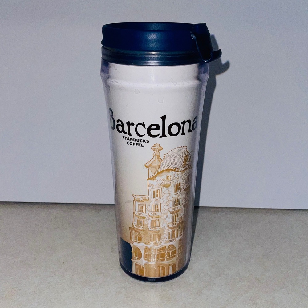 Starbucks Barcelona City Icon Series Travel Tumbler 12oz Plastic Blue 2004